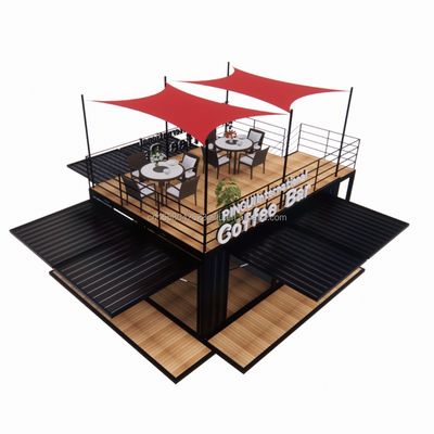 Loja 20ft Parque de churrasqueira Container móvel de montagem portátil Bar de café Casa de madeira com 50/75/100mm Wave Sandwich Panel Paredes