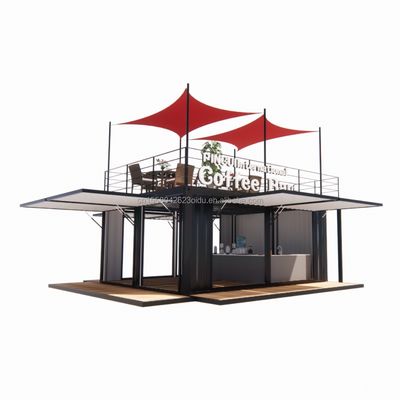 Loja 20ft Parque de churrasqueira Container móvel de montagem portátil Bar de café Casa de madeira com 50/75/100mm Wave Sandwich Panel Paredes