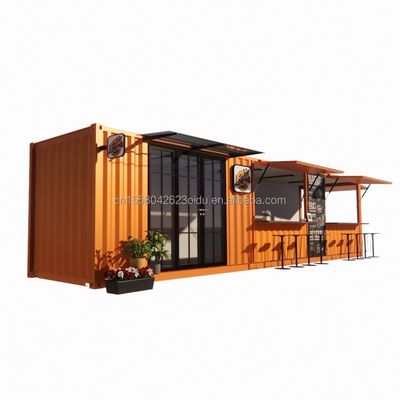 Loja de contêineres pop-up de rua Casa pré-fabricada Container Loja de café 40ft 20ft com tubos quadrados de aço galvanizado