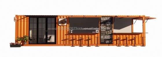 Loja de contêineres pop-up de rua Casa pré-fabricada Container Loja de café 40ft 20ft com tubos quadrados de aço galvanizado