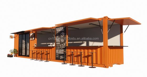 Loja de contêineres pop-up de rua Casa pré-fabricada Container Loja de café 40ft 20ft com tubos quadrados de aço galvanizado