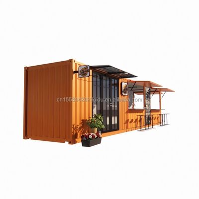 Loja de contêineres pop-up de rua Casa pré-fabricada Container Loja de café 40ft 20ft com tubos quadrados de aço galvanizado