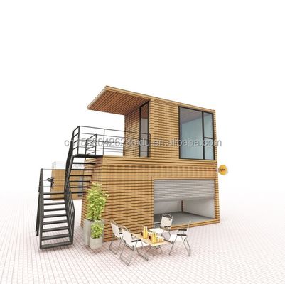 Moderno design de madeira Flat Pack Tiny Container House com 50/75/100mm Wave Sandwich Panel Parede e opções de uso múltipla