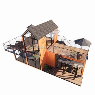Tabo inclinado personalizado Estrutura de aço Parede da villa 50/75/100mm Painel de sanduíche de onda Banheiro e 3 quartos Casa de contêineres