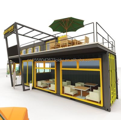 Restaurante ao ar livre Café Bar Container House 40FT Design moderno com tubos quadrados de aço galvanizado