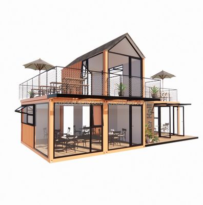 Tabo inclinado personalizado Estrutura de aço Parede da villa 50/75/100mm Painel de sanduíche de onda Banheiro e 3 quartos Casa de contêineres
