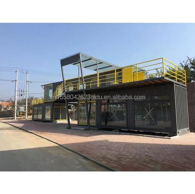 Restaurante ao ar livre Café Bar Container House 40FT Design moderno com tubos quadrados de aço galvanizado