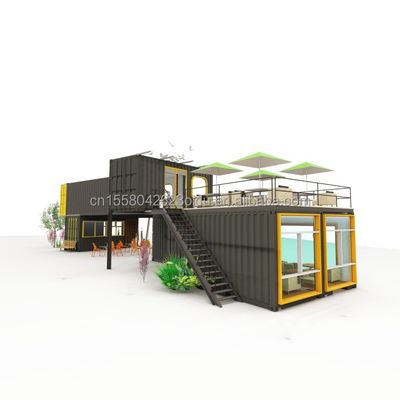 Restaurante ao ar livre Café Bar Container House 40FT Design moderno com tubos quadrados de aço galvanizado