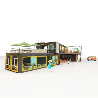 Restaurante ao ar livre Café Bar Container House 40FT Design moderno com tubos quadrados de aço galvanizado