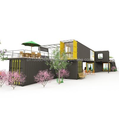 Restaurante ao ar livre Café Bar Container House 40FT Design moderno com tubos quadrados de aço galvanizado