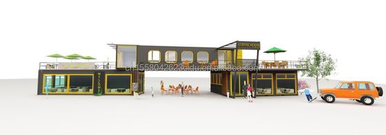 Restaurante ao ar livre Café Bar Container House 40FT Design moderno com tubos quadrados de aço galvanizado