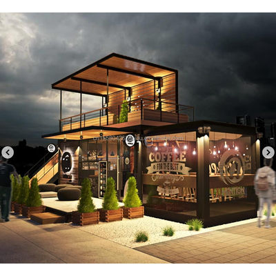 Design moderno 20ft ou 40ft Container Café pré-fabricado Quiosque Construído com material de painel de aço Sandwich
