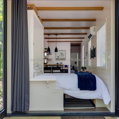 Casa de contêiner de madeira portátil com 2 quartos e 1 sala de estar