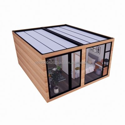 Casa de luz solar de vidro de madeira pré-fabricada Casa de contêineres com cor personalizada e painel de sanduíche de onda 50/75/100 mm