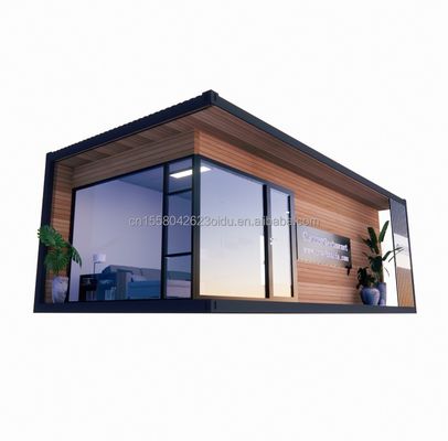Casa de contêineres Casas pré-fabricadas de vidro de madeira Sala de sol Casa com tubos quadrados de aço galvanizado