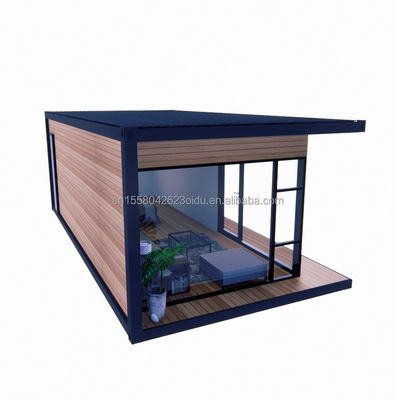 Casa de contêineres Casas pré-fabricadas de vidro de madeira Sala de sol Casa com tubos quadrados de aço galvanizado