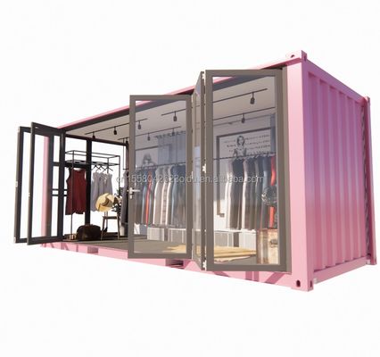 Quadro de aço de cor personalizado 20ft Container pré-fabricado Loja de roupas Quiosque Booth Loja móvel com dobragem de aço galvanizado