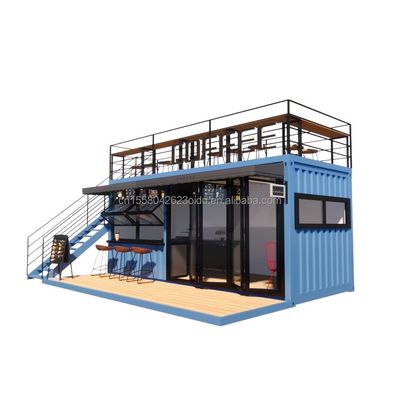 EU 20ft Food Stall Container Café no segundo andar Construído com tubos quadrados de aço galvanizado e estrutura de aço