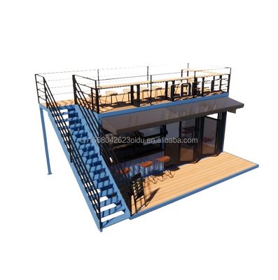 EU 20ft Food Stall Container Café no segundo andar Construído com tubos quadrados de aço galvanizado e estrutura de aço