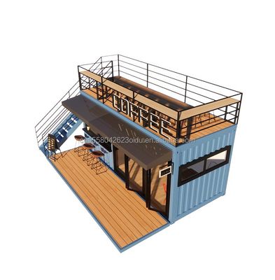 EU 20ft Food Stall Container Café no segundo andar Construído com tubos quadrados de aço galvanizado e estrutura de aço