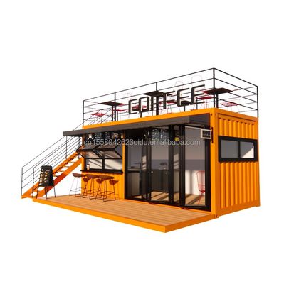 EU 20ft Food Stall Container Café no segundo andar Construído com tubos quadrados de aço galvanizado e estrutura de aço
