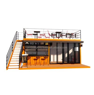 EU 20ft Food Stall Container Café no segundo andar Construído com tubos quadrados de aço galvanizado e estrutura de aço