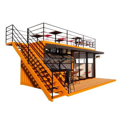 EU 20ft Food Stall Container Café no segundo andar Construído com tubos quadrados de aço galvanizado e estrutura de aço