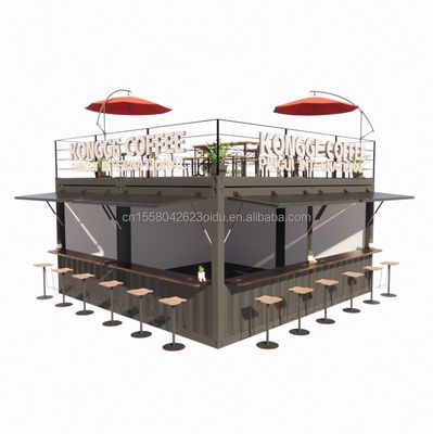 Container pop up pré-fabricado Restaurante Loja de comida de rua Quiosque com tubos quadrados de aço galvanizado Design