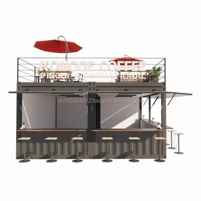 Container pop up pré-fabricado Restaurante Loja de comida de rua Quiosque com tubos quadrados de aço galvanizado Design