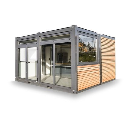 20ft Container Store Madeira Grão Metal Frame Hotel Casa móvel com tubos quadrados de aço galvanizado e embalagem plana