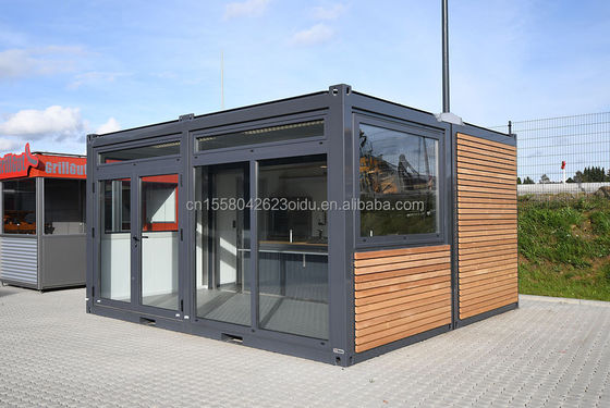 20ft Container Store Madeira Grão Metal Frame Hotel Casa móvel com tubos quadrados de aço galvanizado e embalagem plana