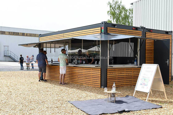 20ft Container Store Madeira Grão Metal Frame Hotel Casa móvel com tubos quadrados de aço galvanizado e embalagem plana
