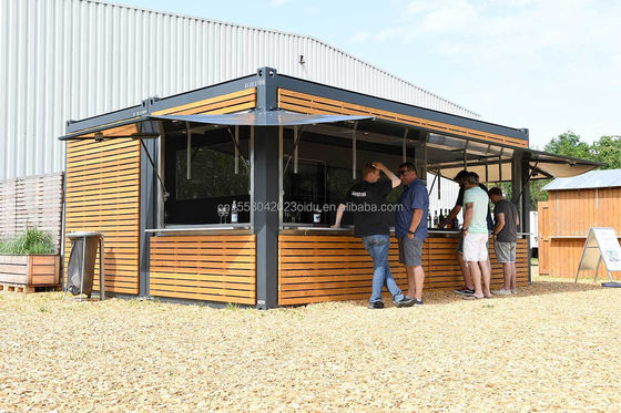 20ft Container Store Madeira Grão Metal Frame Hotel Casa móvel com tubos quadrados de aço galvanizado e embalagem plana