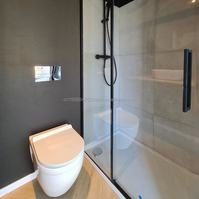 Hotel de um quarto Casa de contêineres de transporte negro Porta de aço Luxo Casas de madeira pré-fabricadas de 20 pés com cozinha e banheiro