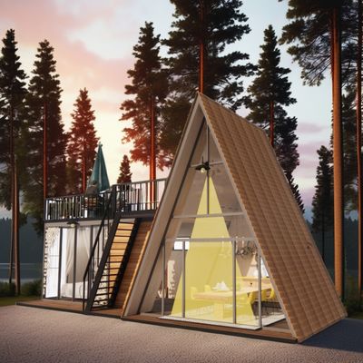 Hotel Resort Casa de contêineres pré-fabricada com um quarto banheiro cozinha e porta de painel de sanduíche em forma triangular moderna