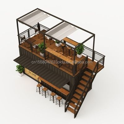 Container Café com cozinha 20ft Estrutura de aço galvanizado de aço de curvatura 180g Restaurante Banheiro incluído