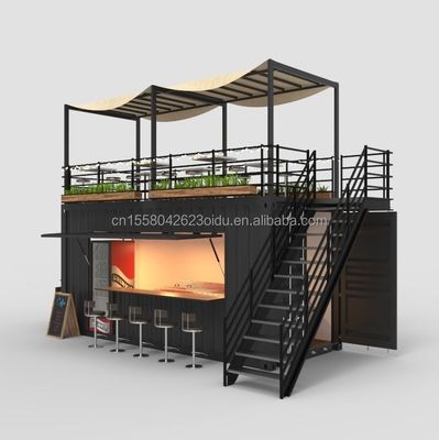 Container Café com cozinha 20ft Estrutura de aço galvanizado de aço de curvatura 180g Restaurante Banheiro incluído