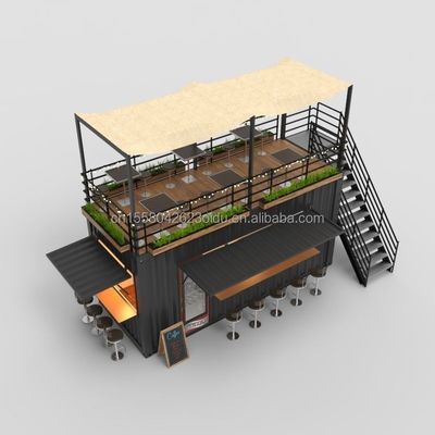 Container Café com cozinha 20ft Estrutura de aço galvanizado de aço de curvatura 180g Restaurante Banheiro incluído