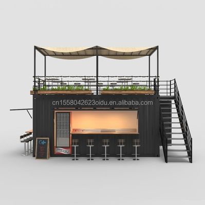 Container Café com cozinha 20ft Estrutura de aço galvanizado de aço de curvatura 180g Restaurante Banheiro incluído