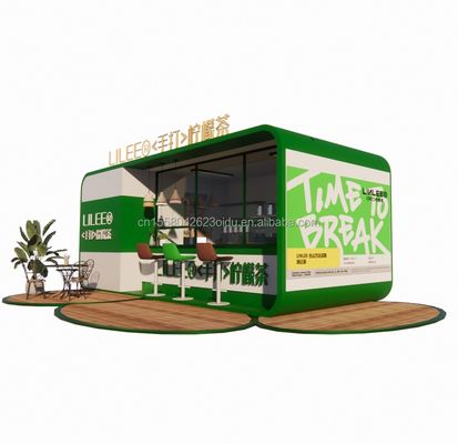 Container de transporte pré-fabricado modular Restaurante Bar de café de 20 pés com tubos quadrados de aço galvanizado Estrutura de aço