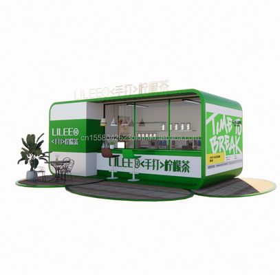 Container de transporte pré-fabricado modular Restaurante Bar de café de 20 pés com tubos quadrados de aço galvanizado Estrutura de aço