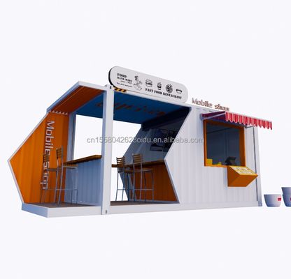 Quadro de aço de 20 ou 40 pés Extensible Mobile Coffee Bar Pop Up Container de Envio Loja com dobragem de aço galvanizado