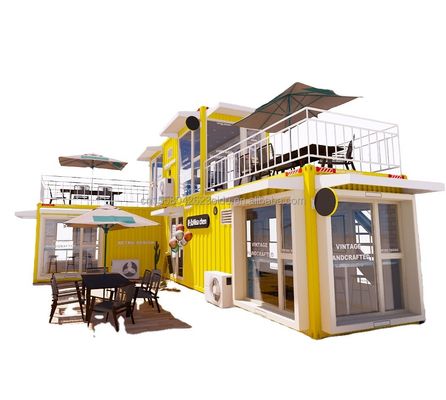 Casas de contentores com estrutura de aço dobrável para bares e cafés