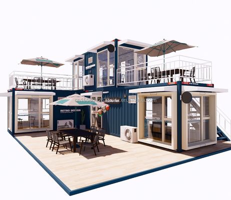 Casas de contentores com estrutura de aço dobrável para bares e cafés
