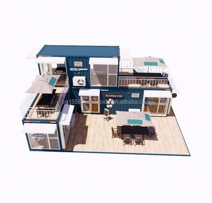 Casas de contentores com estrutura de aço dobrável para bares e cafés