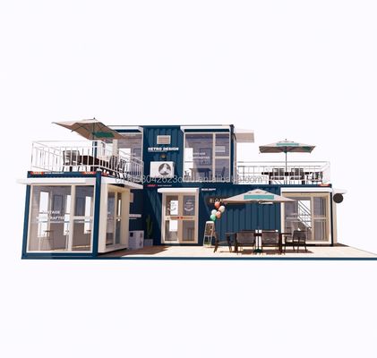 Casas de contentores com estrutura de aço dobrável para bares e cafés
