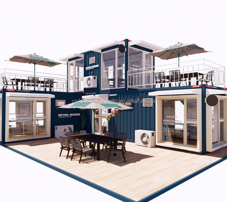 Casas de contentores com estrutura de aço dobrável para bares e cafés