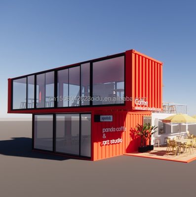 Loja de contêineres de luxo de 20 pés Largo piso de vidro Casa pequena Cabaina personalizada Vilas com 50/75/100mm Wave Sandwich Panel Paredes