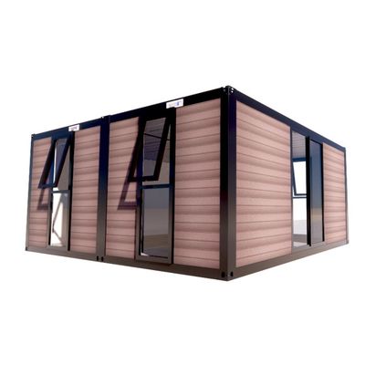 Container de embalagem plana Escritório pré-fabricado de metal e madeira para jardim com tubos quadrados de aço galvanizado