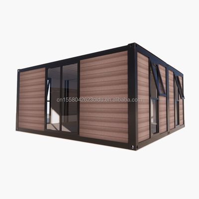 Container de embalagem plana Escritório pré-fabricado de metal e madeira para jardim com tubos quadrados de aço galvanizado